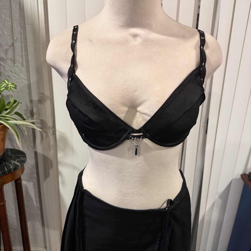 Black Underwire Bra with Stud-Trim Straps